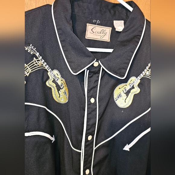 Scully Embroidered Guitar & Cadillac Pearl Snap Button Up Shirt - Picture 2 of 6